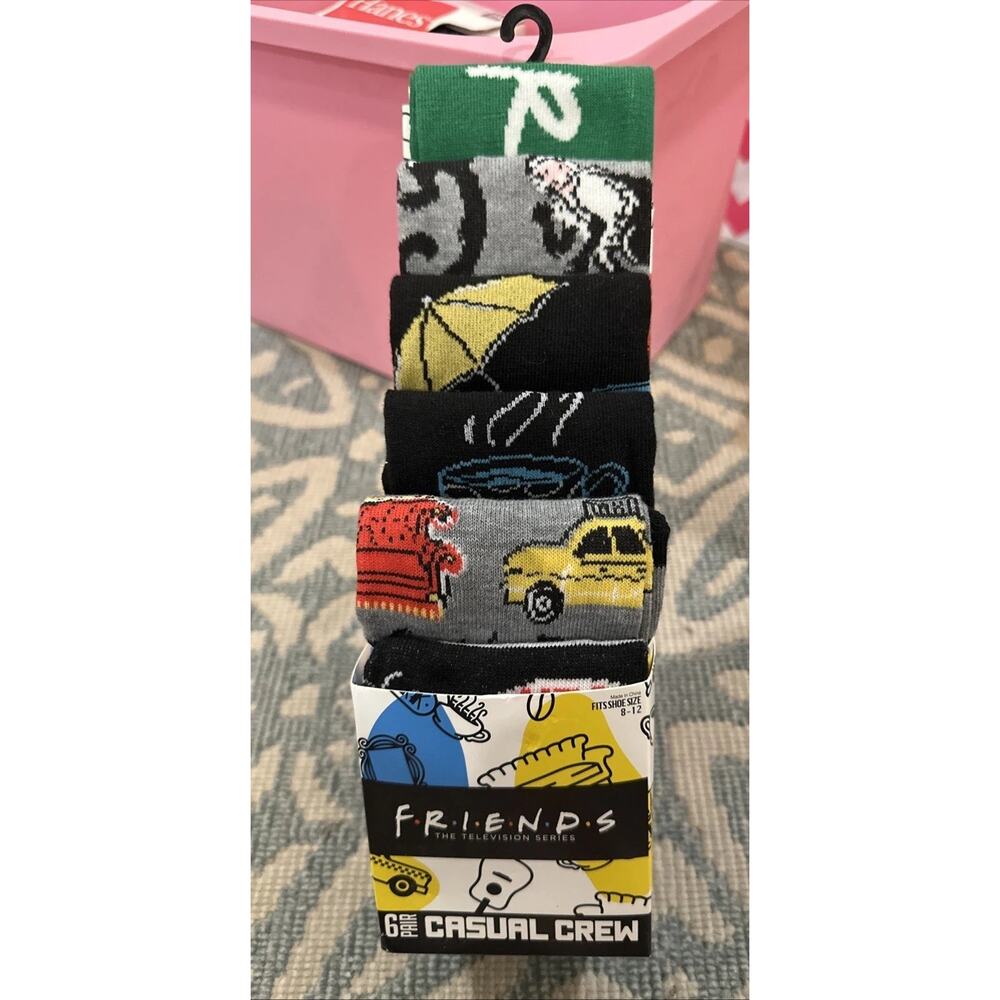 NEW Friends The TV Series Themed Casual CREW SOCKS 6-Pairs‎ Men's Shoe Size 8-12